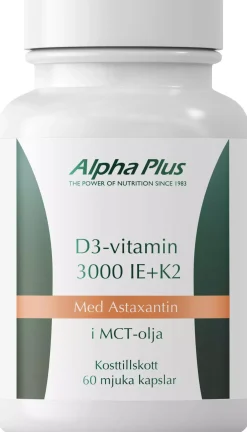 Alpha Plus D3-vitamin 3000 IE + K2 60 stk