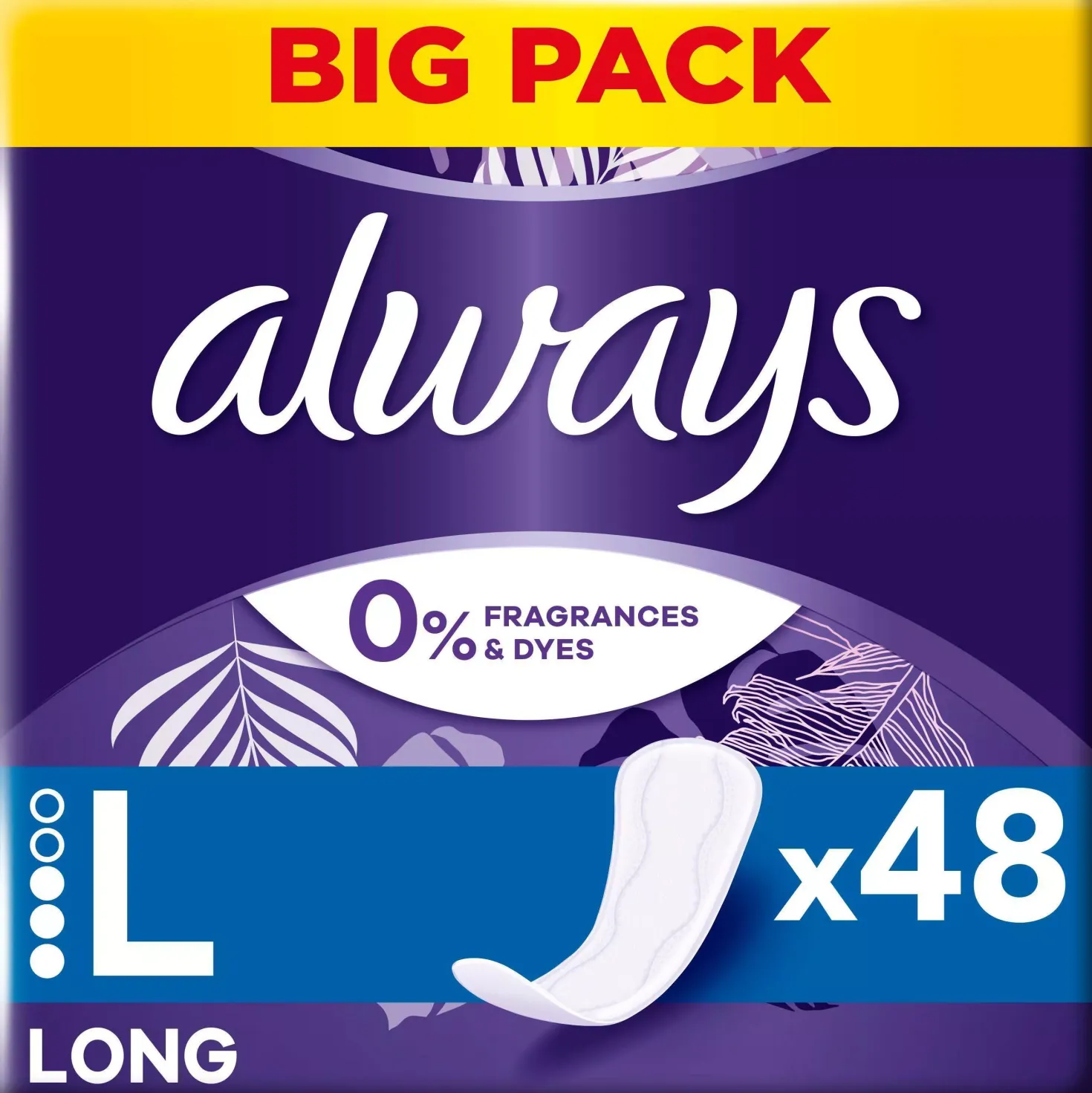 Always Daily Protect Long Panty Liners 0 % Fragrances & Dyes