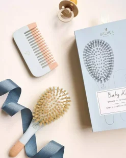 BACHCA Baby Kit Brush 100% boar small size + wooden comb Blue