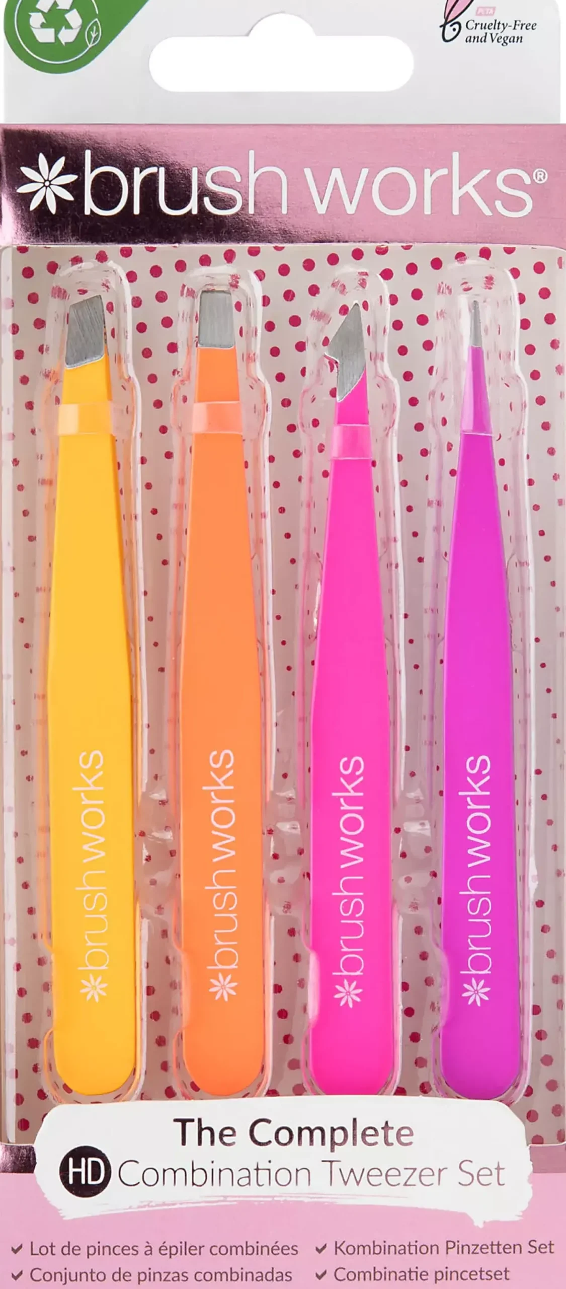 Brushworks HD 4 Piece Combination Tweezer Set - Brights