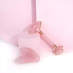 Brushworks Resin Rose Quartz Roller & Gua Sha