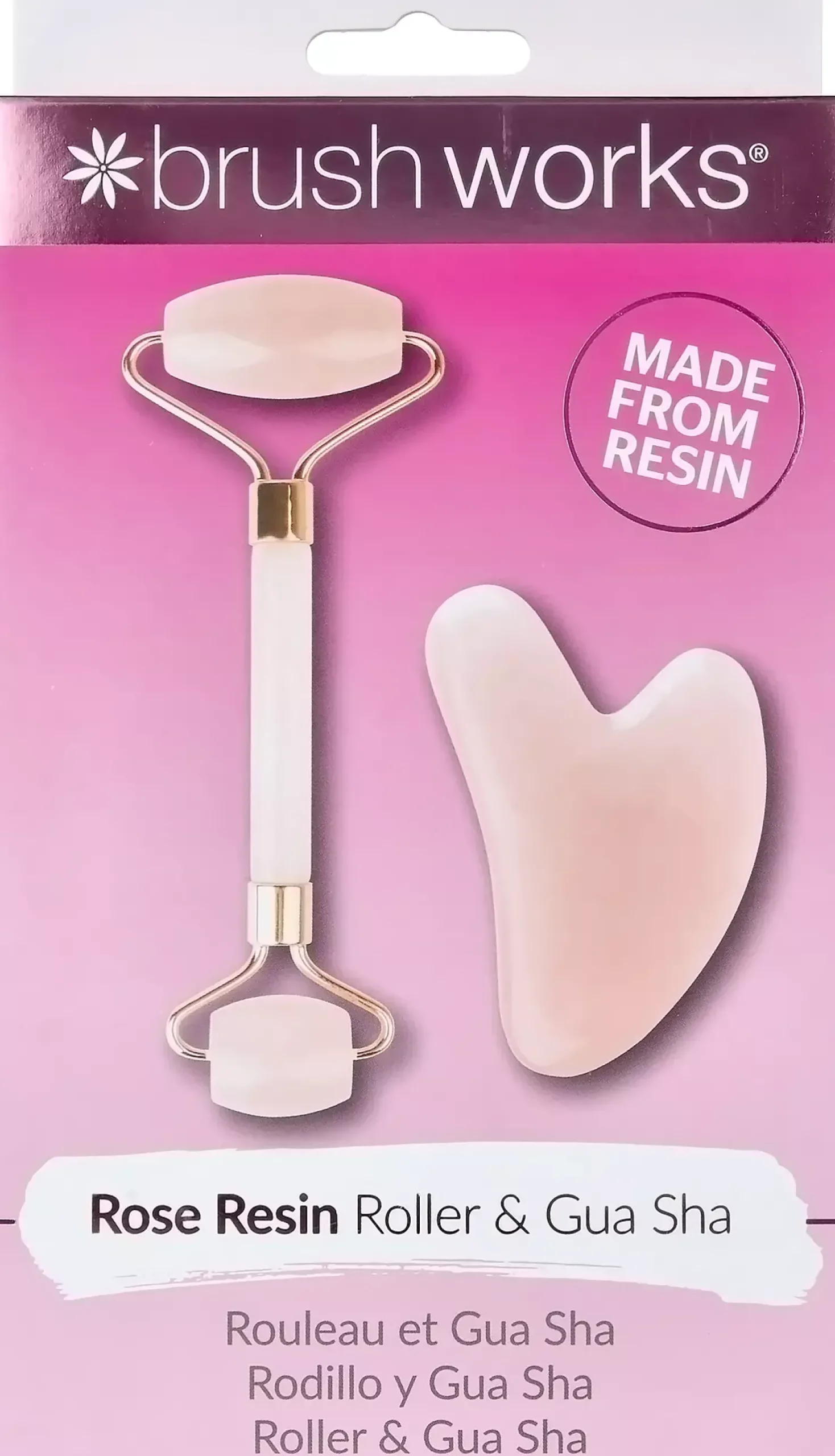 Brushworks Resin Rose Quartz Roller & Gua Sha