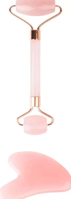 Brushworks Resin Rose Quartz Roller & Gua Sha