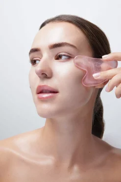 Brushworks Resin Rose Quartz Roller & Gua Sha