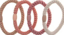 Dazzling Hair Ties 4-Pack Woven Beige/Pink