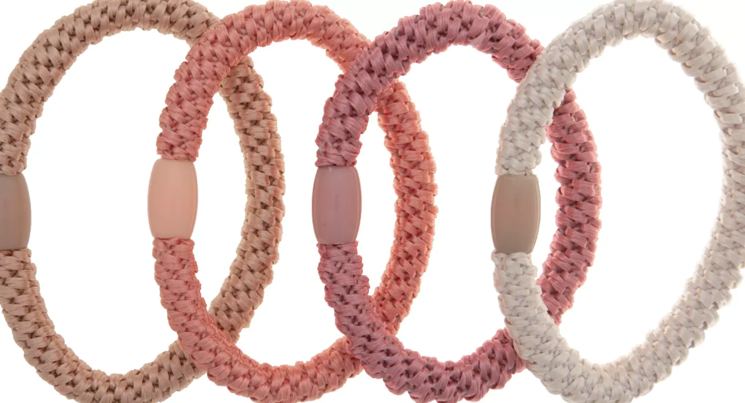 Dazzling Hair Ties 4-Pack Woven Beige/Pink