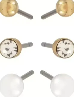 Dazzling J14 Earring Col 3-Pack W Bead Gold