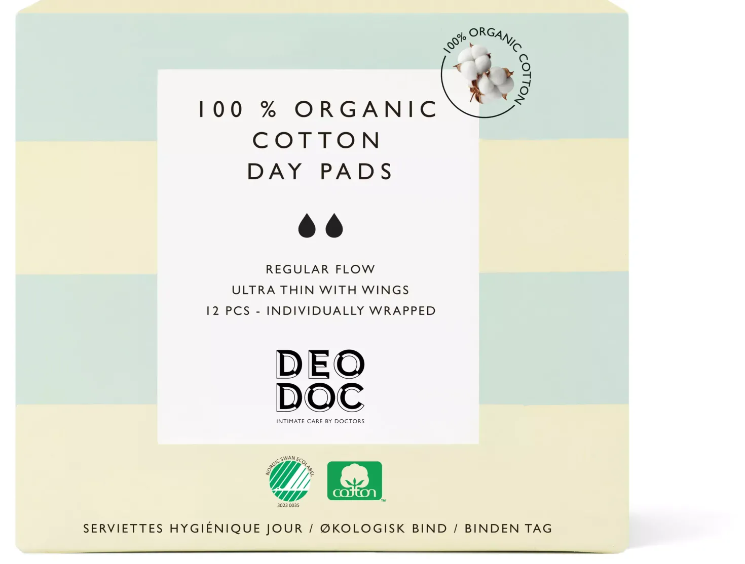 DeoDoc 101 % Organic Cotton Day pads 12 stk