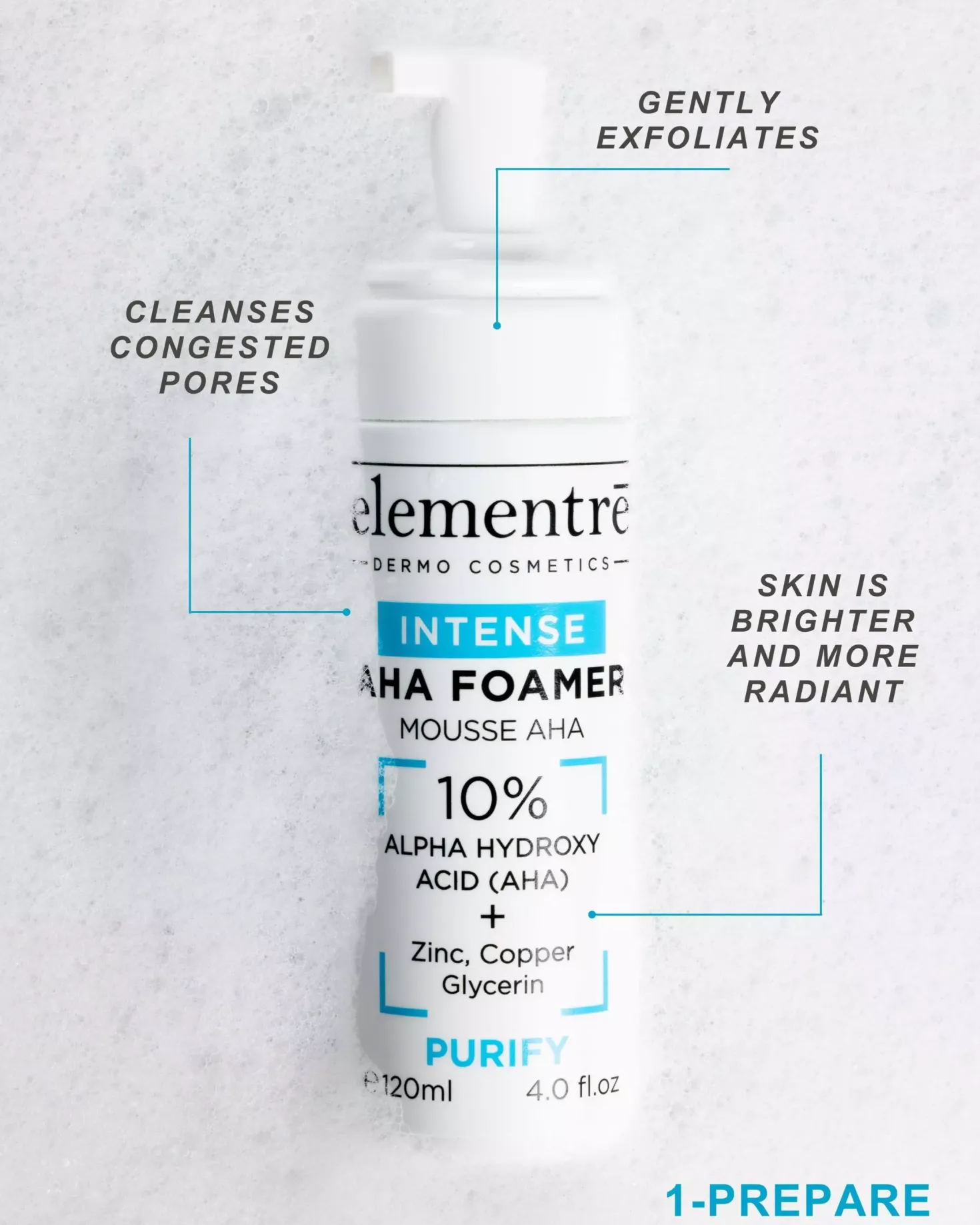 elementrē Aha Foamer Intense Cleanser 10% Alpha Hydroxy Acid 120 ml