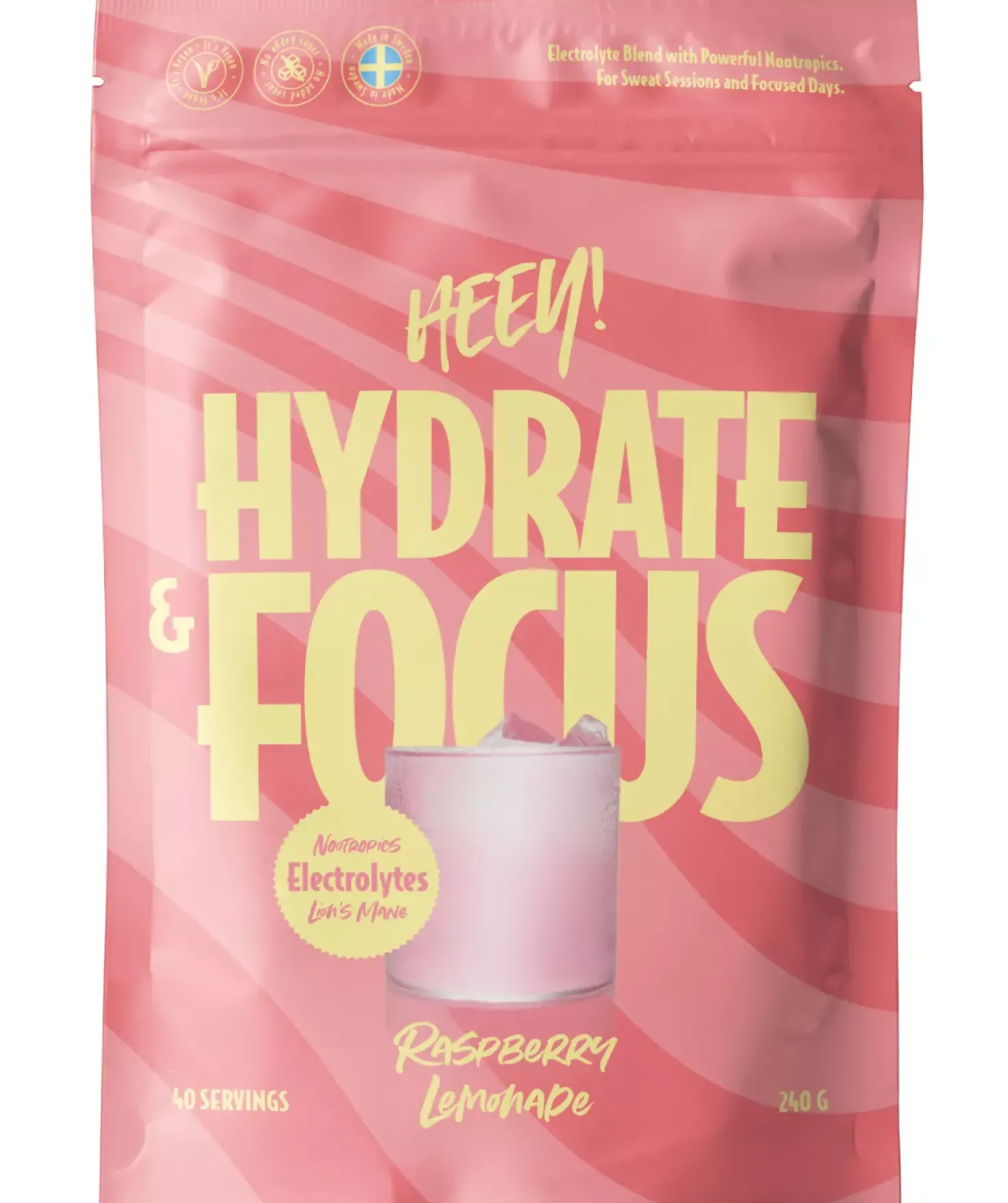 Heey! Hydrate & Focus Electrolytes Raspberry Lemonade 240 g