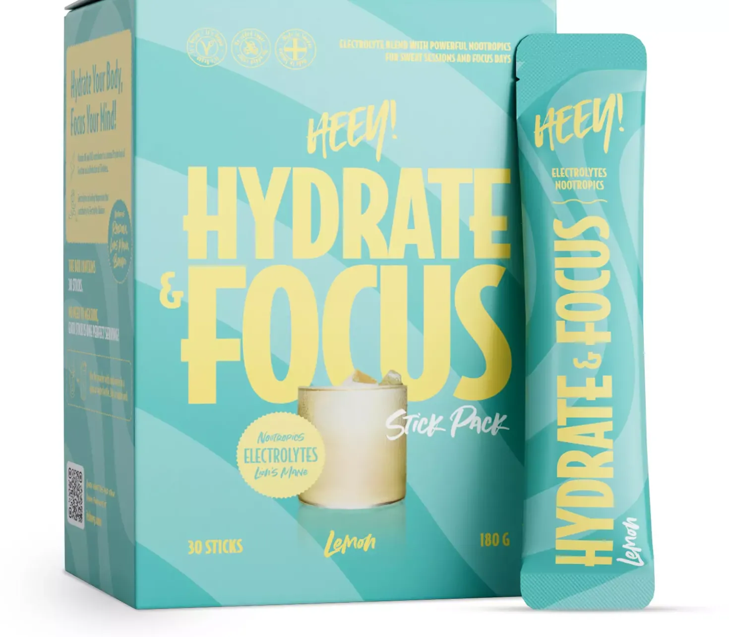 Heey! Hydrate & Focus Electrolytes Lemon Stick Pack 30 stk