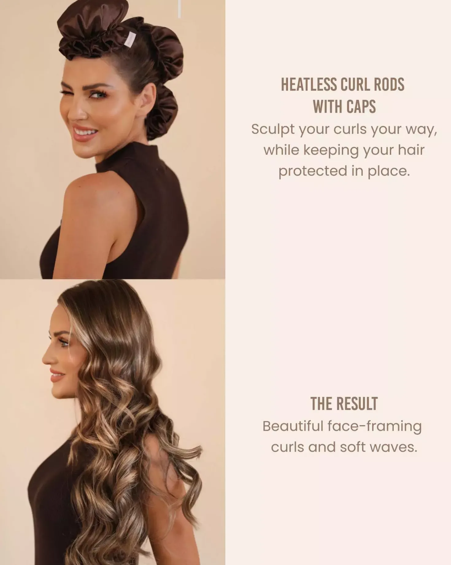 Lenoites Heatless Curling Rods with Caps 3-Pack Set Golden Sand