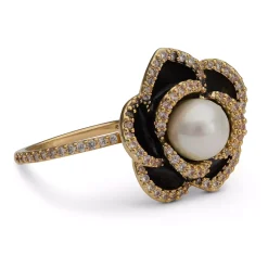 Lily and Rose Coco rose ring - Jet / ivory pearl 17 mm