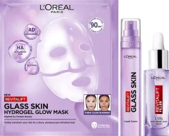 Loreal ParisRevitalift Filler 1,5% Hyaluronic Acid Serum 30 ml & Glass Skin Liquid Cream 50 ml & Hydrogel Glow Mask