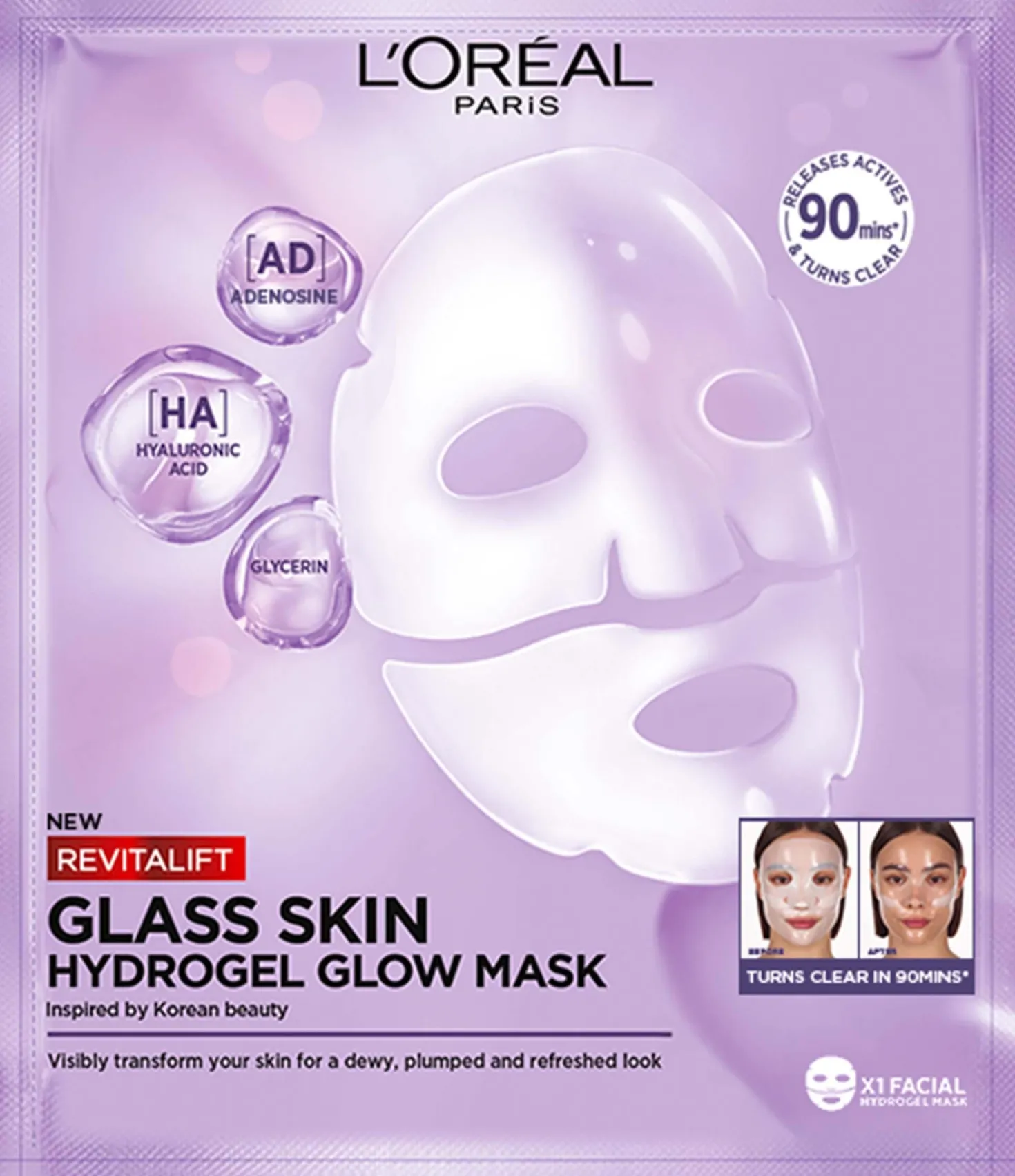 Loreal ParisRevitalift Filler 1,5% Hyaluronic Acid Serum 30 ml & Glass Skin Liquid Cream 50 ml & Hydrogel Glow Mask