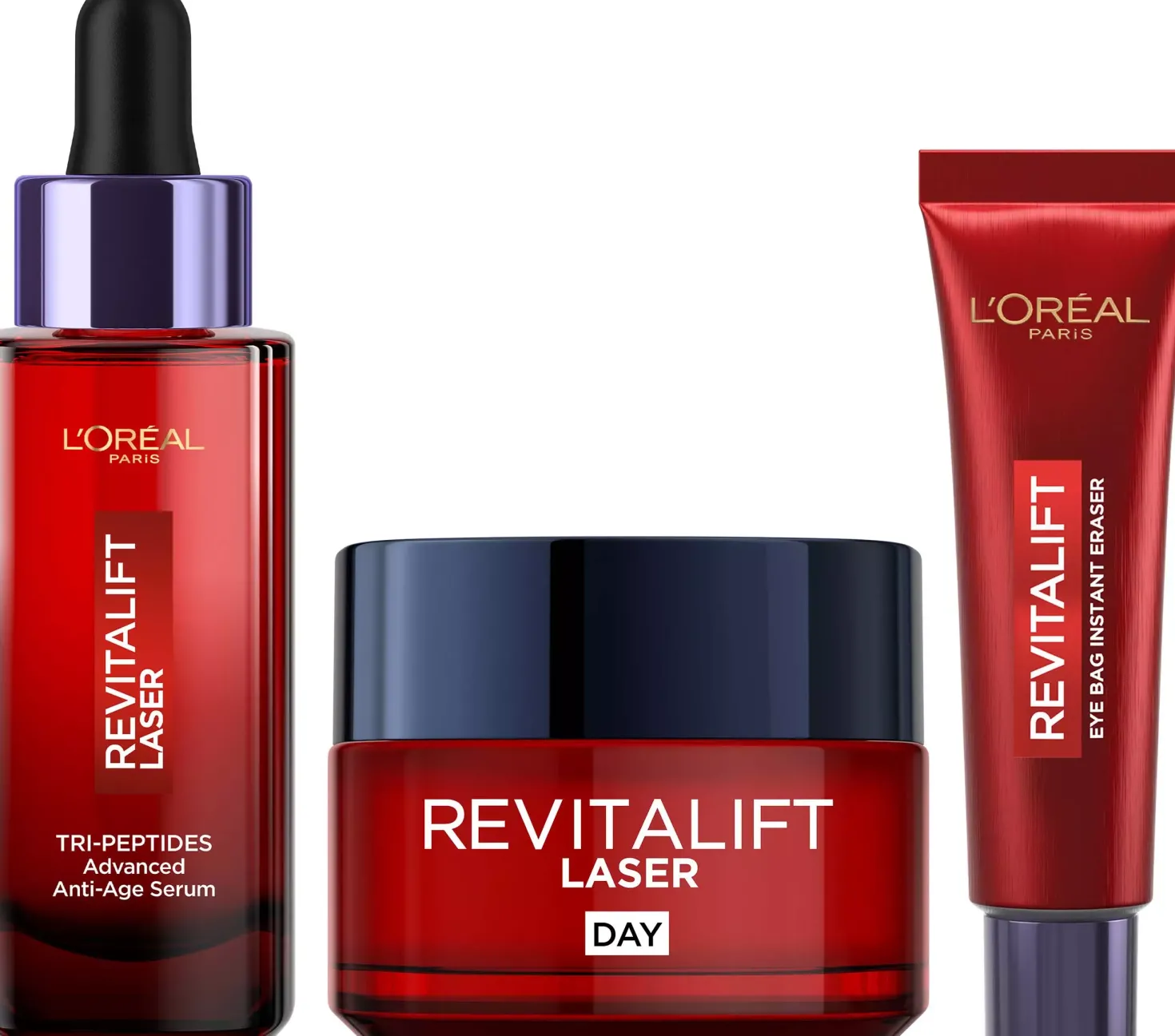 Loreal ParisRevitalift Laser Tri-Peptides Serum 30 ml, Laser Day Cream 50 ml & Laser Eye Bag Instant Eraser 15 ml