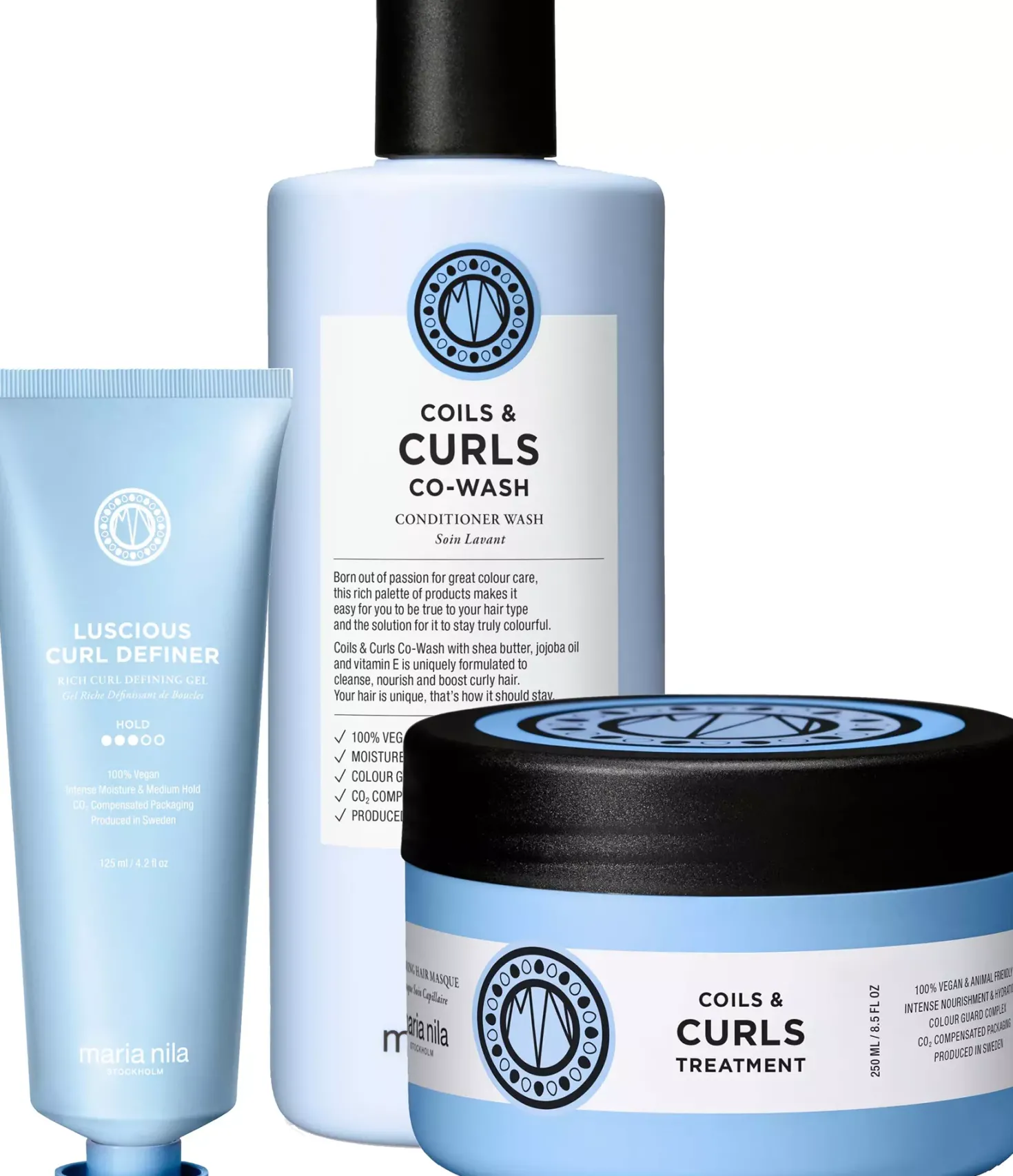maria nilaCoils & Curls Bundle Conditioner Wash 350 ml & Masque 250 ml Luscious Curl Gel 125 ml
