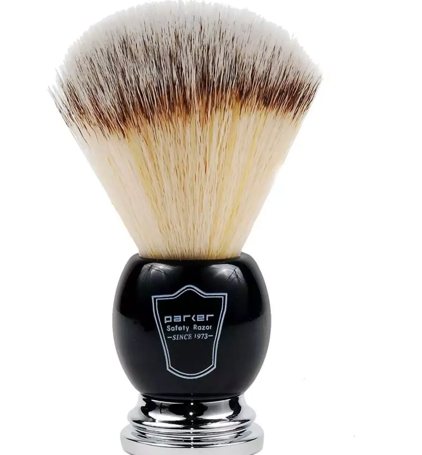 Parker Shaving Black Chrome Handle Synthetic Bristle Shave Brush