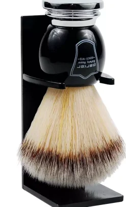 Parker Shaving Black Chrome Handle Synthetic Bristle Shave Brush