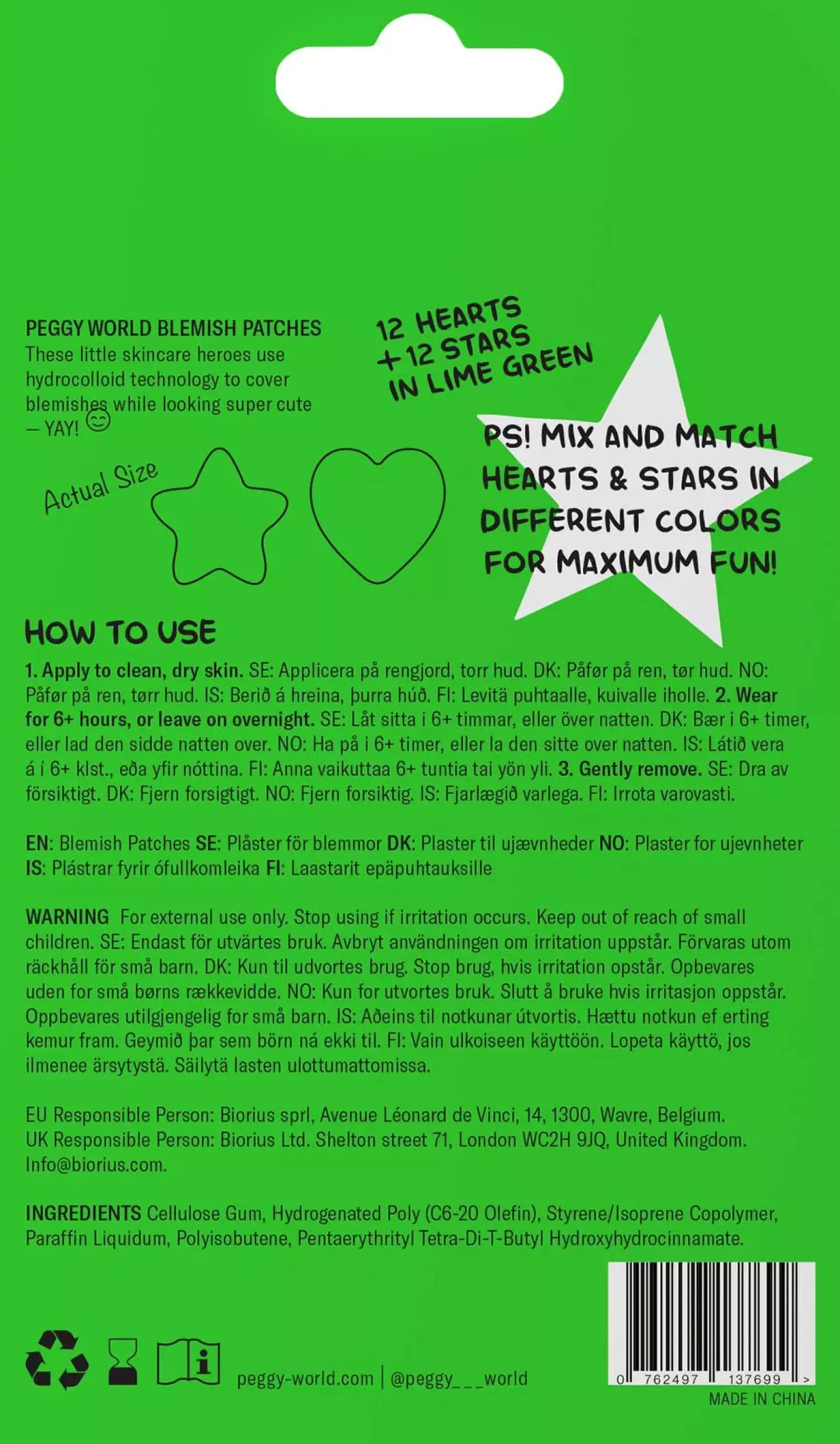 Peggy World Blemish Patches Stars and Hearts Lime Green