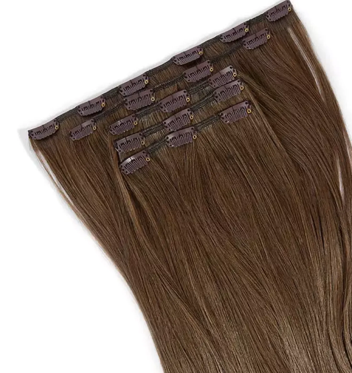 Rapunzel of Sweden Vegan Clip-ins Straight / Medium Volume / 5 pieces 50 cm Brown Ash Blonde Balayage B5.1/7.4