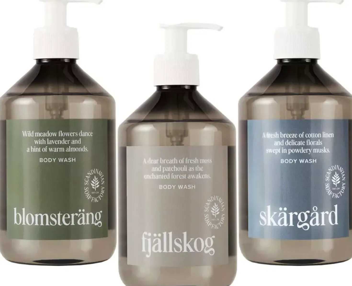 Scandinavian Soap Factory Blomsteräng Body Wash 500 ml & Fjällskog Body Wash 500 ml & Skärgård Body Wash 500 ml