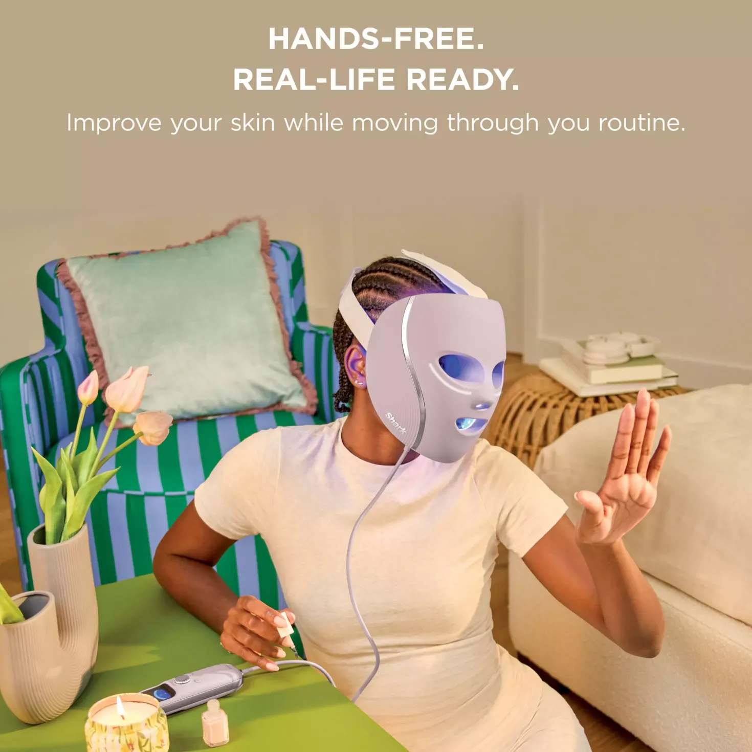 Shark Beauty CryoGlow Red Blue & Infrared iQLED Face Mask & Under Eye Cooling Lilac Chill