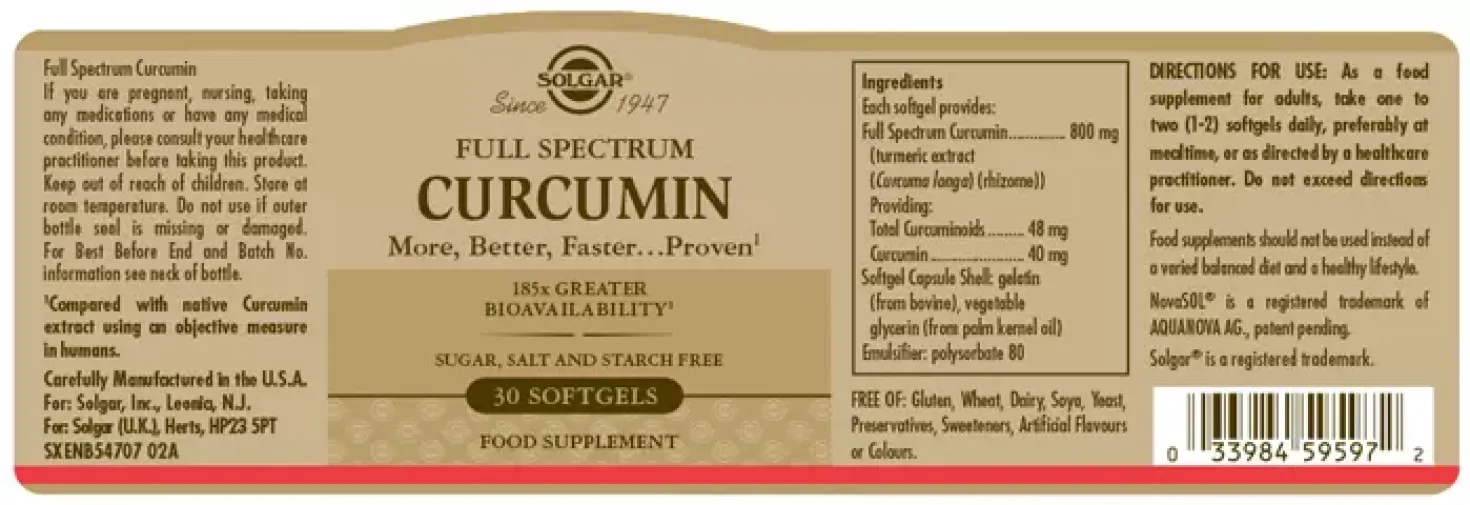 Solgar Full Spectrum Curcumin 185x Softgels 30 stk