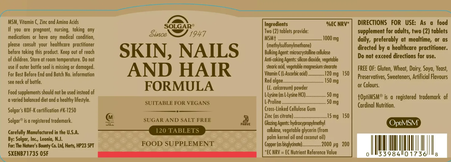 Solgar Skin, Nails and Hair Tablets 120 stk