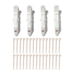 T3 Clip Kit with 4 Alligator Clips and 30 Rose Gold Bobby Pins White/Rose Gold