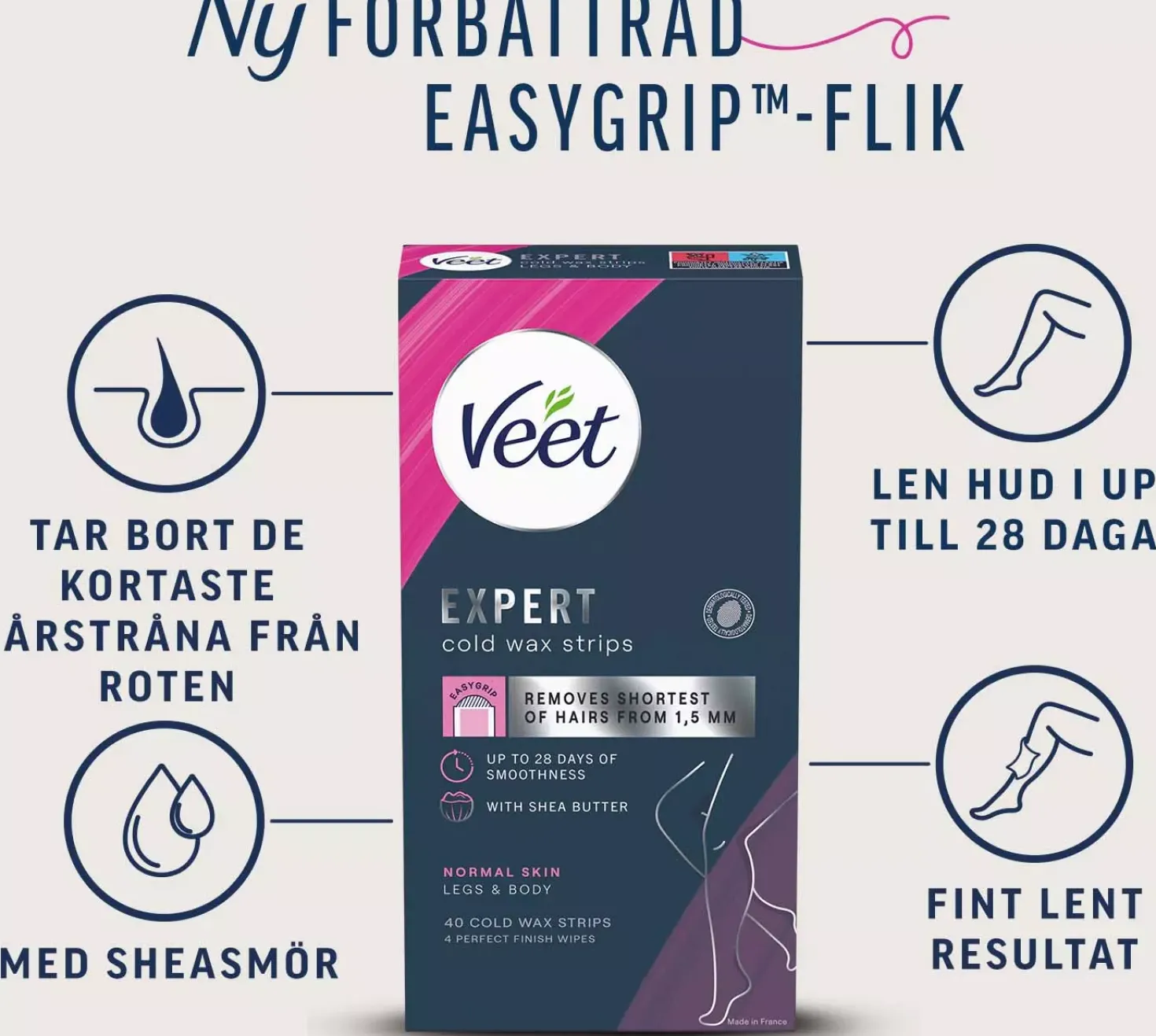 Veet Expert Cold Wax Strips Normal Skin Legs & Body 40 stk